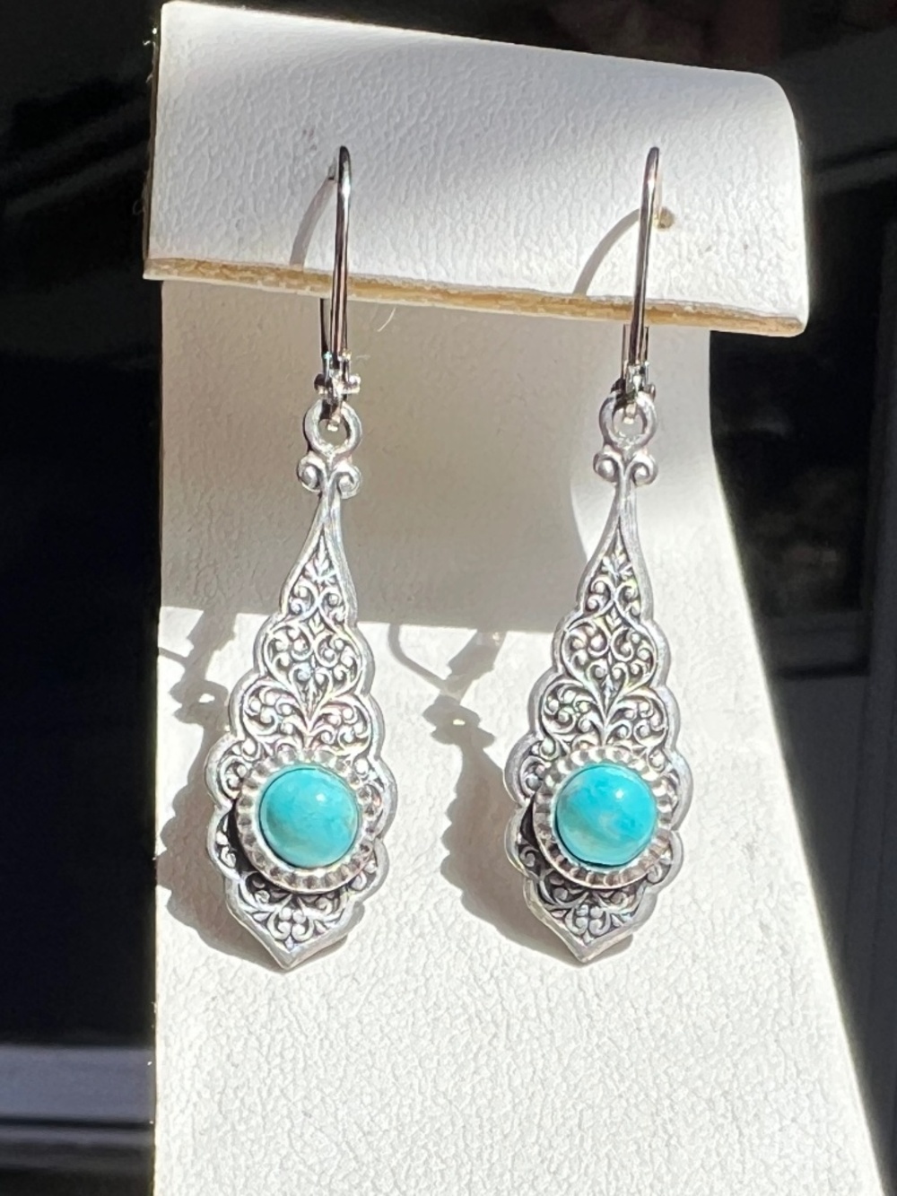 Turquoise Drop Antique Sterling Silver Earrings Hanging Baked Beads New